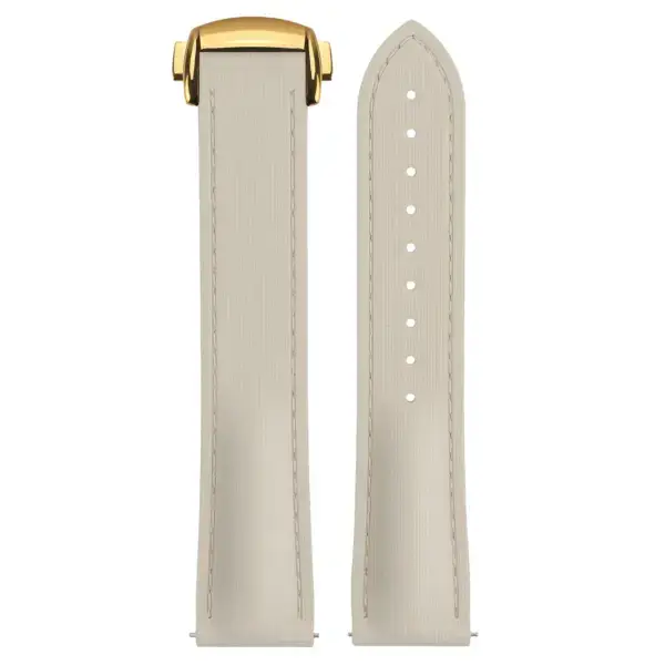 kd9.17.17.yg Up Beige (Yellow Gold Clasp) DASSARI Sailcloth FKM Hybrid Watch Band Strap with Deployant Clasp 20mm 21mm 22mm