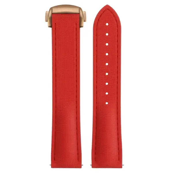 kd9.6.6.rg Up Red (Rose Gold Clasp) DASSARI Sailcloth FKM Hybrid Watch Band Strap with Deployant Clasp 20mm 21mm 22mm