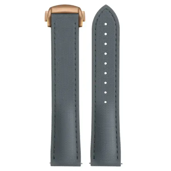 kd9.7.7.rg Up Grey (Rose Gold Clasp) DASSARI Sailcloth FKM Hybrid Watch Band Strap with Deployant Clasp 20mm 21mm 22mm