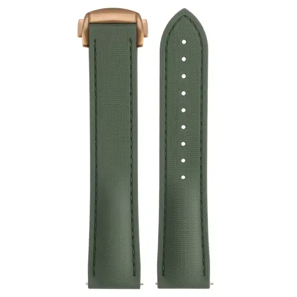 kd9.11.11.rg Up Green (Rose Gold Clasp) DASSARI Sailcloth FKM Hybrid Watch Band Strap with Deployant Clasp 20mm 21mm 22mm