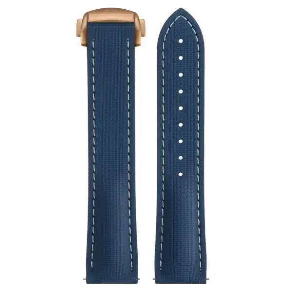 kd9.5.22.rg Up Blue & White (Rose Gold Clasp) DASSARI Sailcloth FKM Hybrid Watch Band Strap with Deployant Clasp 20mm 21mm 22mm