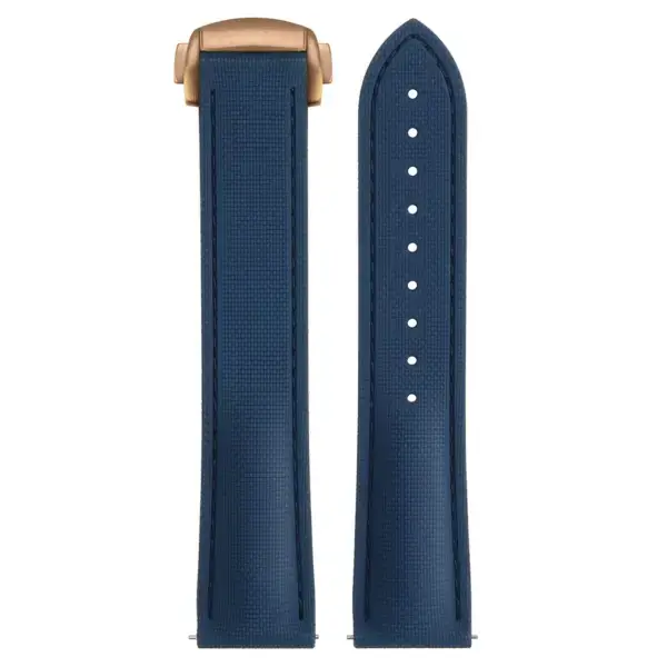 kd9.5.5.rg Up Blue (Rose Gold Clasp) DASSARI Sailcloth FKM Hybrid Watch Band Strap with Deployant Clasp 20mm 21mm 22mm