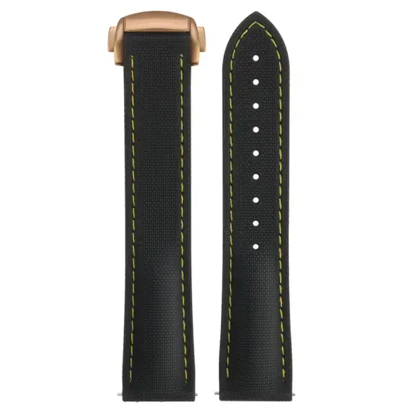 kd9.1.10.rg Up Black & Yellow (Rose Gold Clasp) DASSARI Sailcloth FKM Hybrid Watch Band Strap with Deployant Clasp 20mm 21mm 22mm