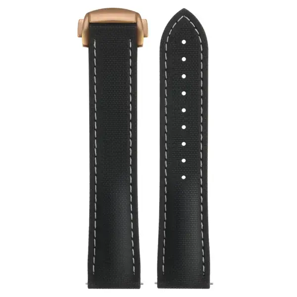 kd9.1.22.yg Up Black & White (Rose Gold Clasp) DASSARI Sailcloth FKM Hybrid Watch Band Strap with Deployant Clasp 20mm 21mm 22mm