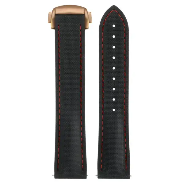 kd9.1.6.rg Up Black & Red (Rose Gold Clasp) DASSARI Sailcloth FKM Hybrid Watch Band Strap with Deployant Clasp 20mm 21mm 22mm