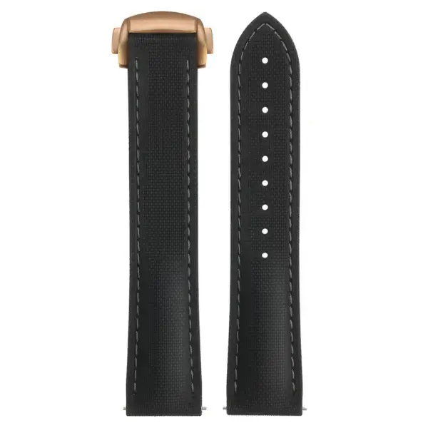 kd9.1.7.rg Up Black & Grey (Rose Gold Clasp) DASSARI Sailcloth FKM Hybrid Watch Band Strap with Deployant Clasp 20mm 21mm 22mm