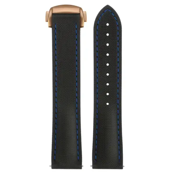 kd9.1.5.rg Up Black & Blue (Rose Gold Clasp) DASSARI Sailcloth FKM Hybrid Watch Band Strap with Deployant Clasp 20mm 21mm 22mm