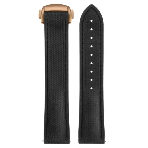 kd9.1.1.rg Up Black (Rose Gold Clasp) DASSARI Sailcloth FKM Hybrid Watch Band Strap with Deployant Clasp 20mm 21mm 22mm