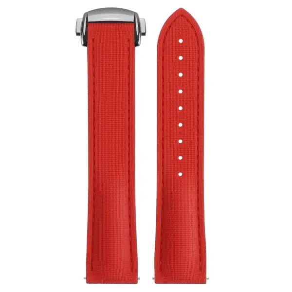 kd9.6.6.ps Up Red (Polished Silver Clasp) DASSARI Sailcloth FKM Hybrid Watch Band Strap with Deployant Clasp 20mm 21mm 22mm