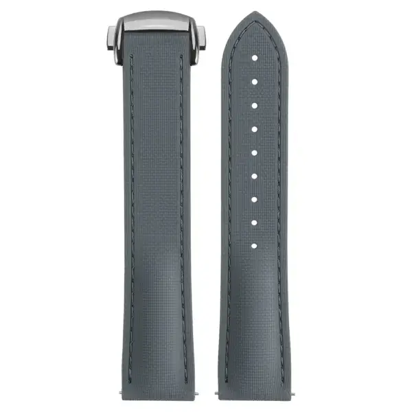 kd9.7.7.ps Up Grey (Polished Silver Clasp) DASSARI Sailcloth FKM Hybrid Watch Band Strap with Deployant Clasp 20mm 21mm 22mm