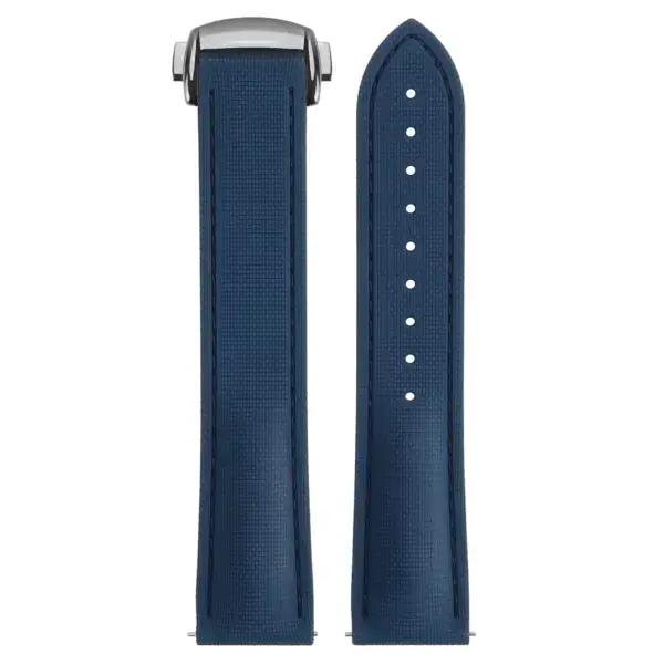 kd9.5.5.ps Up Blue (Polished Silver Clasp) DASSARI Sailcloth FKM Hybrid Watch Band Strap with Deployant Clasp 20mm 21mm 22mm