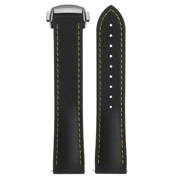 kd9.1.10.ps Up Black & Yellow (Polished Silver Clasp) DASSARI Sailcloth FKM Hybrid Watch Band Strap with Deployant Clasp 20mm 21mm 22mm