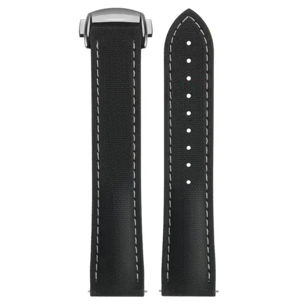 kd9.1.22.ps Up Black & White (Polished Silver Clasp) DASSARI Sailcloth FKM Hybrid Watch Band Strap with Deployant Clasp 20mm 21mm 22mm