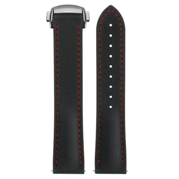 kd9.1.6.ps Up Black & Red (Polished Silver Clasp) DASSARI Sailcloth FKM Hybrid Watch Band Strap with Deployant Clasp 20mm 21mm 22mm