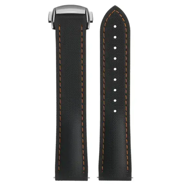kd9.1.12.ps Up Black & Orange (Polished Silver Clasp) DASSARI Sailcloth FKM Hybrid Watch Band Strap with Deployant Clasp 20mm 21mm 22mm
