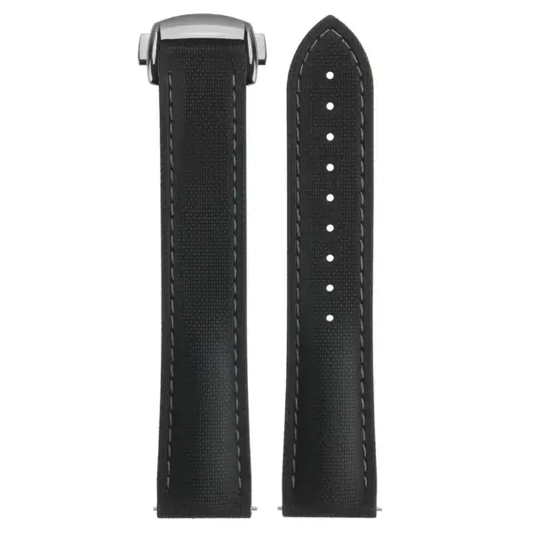 kd9.1.7.ps Up Black & Grey (Polished Silver Clasp) DASSARI Sailcloth FKM Hybrid Watch Band Strap with Deployant Clasp 20mm 21mm 22mm