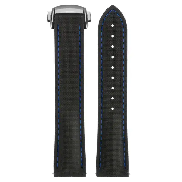 kd9.1.5.ps Up Black & Blue (Polished Silver Clasp) DASSARI Sailcloth FKM Hybrid Watch Band Strap with Deployant Clasp 20mm 21mm 22mm