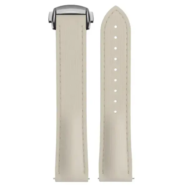 kd9.17.17.ps Up Beige (Polished Silver Clasp) DASSARI Sailcloth FKM Hybrid Watch Band Strap with Deployant Clasp 20mm 21mm 22mm
