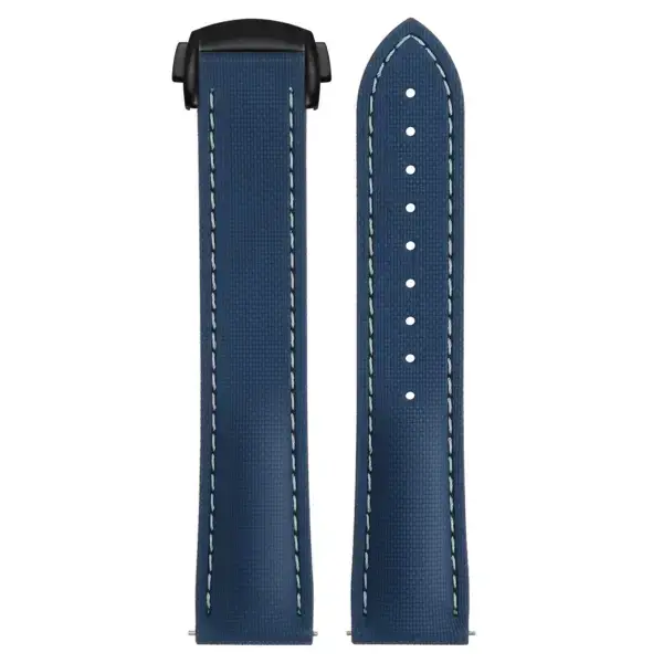 kd9.5.22.mb Up Blue & White (Black Clasp) DASSARI Sailcloth FKM Hybrid Watch Band Strap with Deployant Clasp 20mm 21mm 22mm