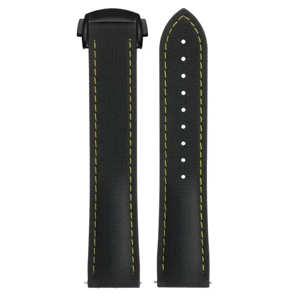 kd9.1.10.mb Up Black & Yellow (Black Clasp) DASSARI Sailcloth FKM Hybrid Watch Band Strap with Deployant Clasp 20mm 21mm 22mm