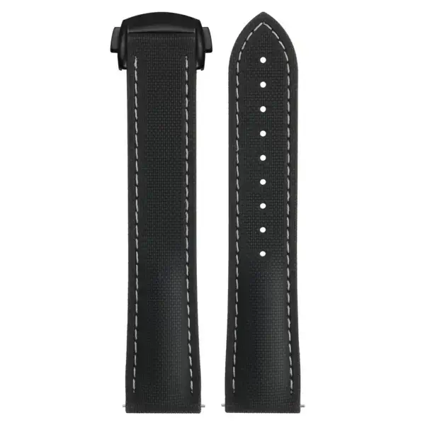 kd9.1.22.mb Up Black & White (Black Clasp) DASSARI Sailcloth FKM Hybrid Watch Band Strap with Deployant Clasp 20mm 21mm 22mm