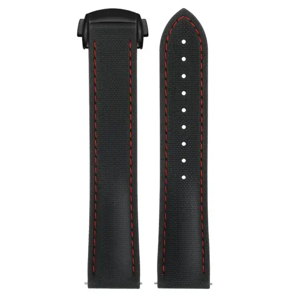 kd9.1.6.mb Up Black & Red (Black Clasp) DASSARI Sailcloth FKM Hybrid Watch Band Strap with Deployant Clasp 20mm 21mm 22mm