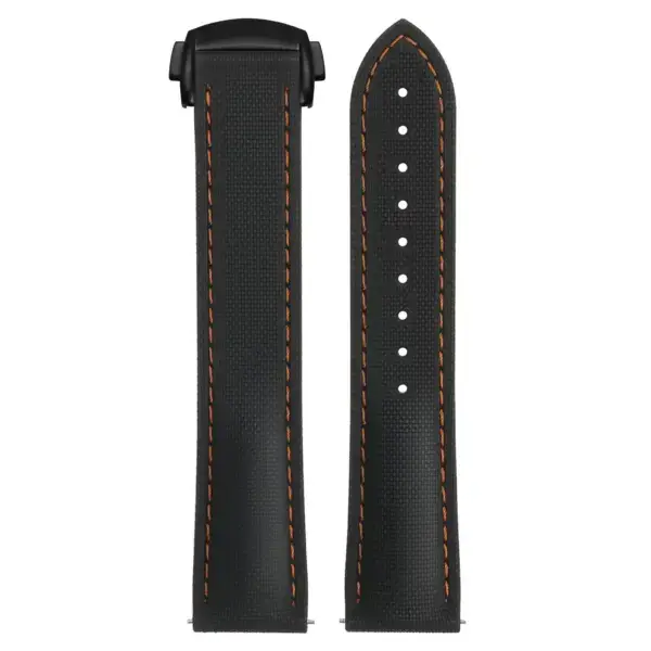 kd9.1.12.mb Up Black & Orange (Black Clasp) DASSARI Sailcloth FKM Hybrid Watch Band Strap with Deployant Clasp 20mm 21mm 22mm