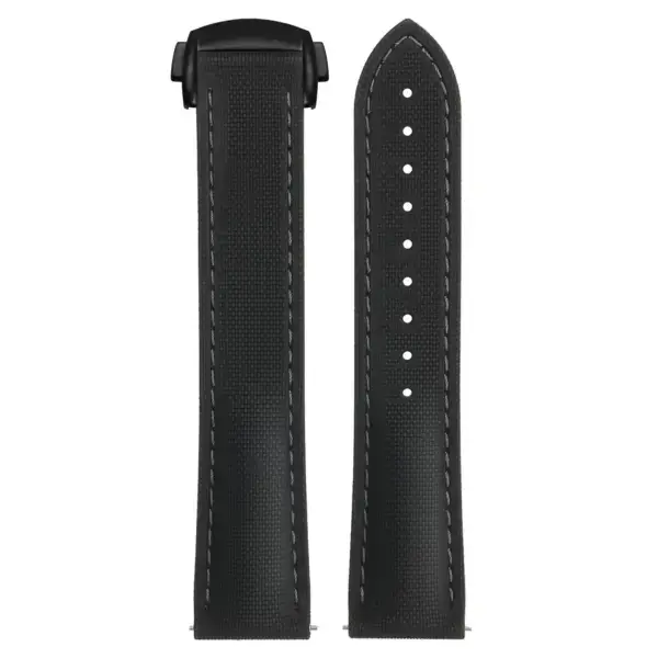 kd9.1.7.mb Up Black & Grey (Black Clasp) DASSARI Sailcloth FKM Hybrid Watch Band Strap with Deployant Clasp 20mm 21mm 22mm