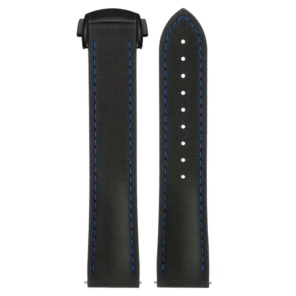 kd9.1.5.mb Up Black & Blue (Black Clasp) DASSARI Sailcloth FKM Hybrid Watch Band Strap with Deployant Clasp 20mm 21mm 22mm