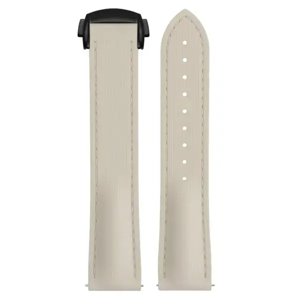 kd9.17.17.mb Up Beige (Black Clasp) DASSARI Sailcloth FKM Hybrid Watch Band Strap with Deployant Clasp 20mm 21mm 22mm
