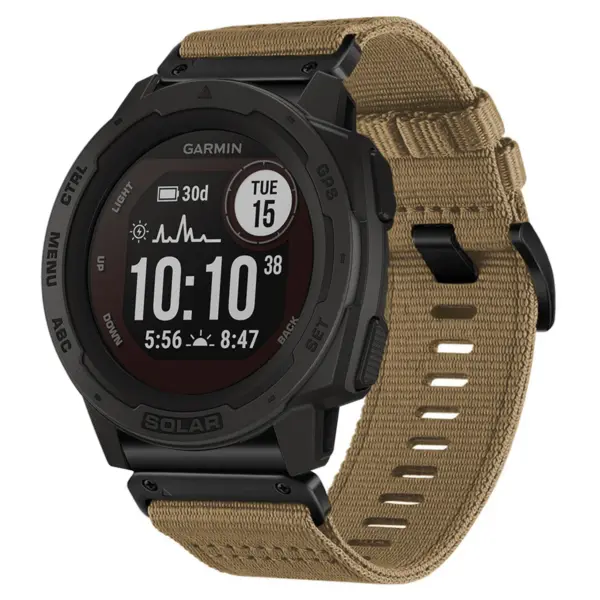 g.ny200.17 Khaki Camel Pro Seatbelt Two Piece Watch Band Strap for Garmin Instinct