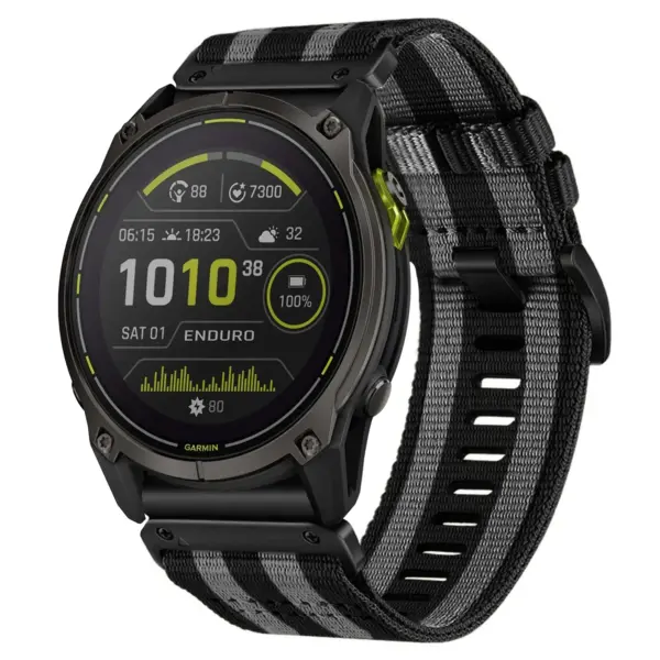 g.ny200.1.7 Black and Grey Bond Pro Seatbelt Two Piece Watch Band Strap for Garmin Enduro