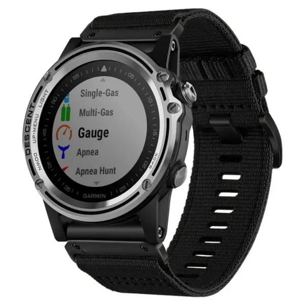 g.ny200.1 Midnight Black Pro Seatbelt Two Piece Watch Band Strap for Garmin Descent Mk1