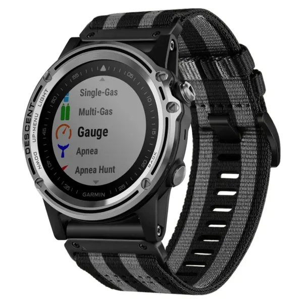 g.ny200.1.7 Black and Grey Bond Pro Seatbelt Two Piece Watch Band Strap for Garmin Descent Mk1