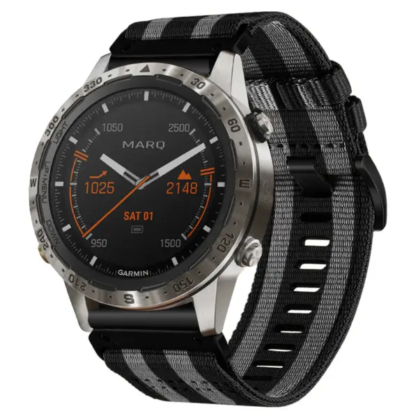 g.ny200.1.7 Black and Grey Bond Pro Seatbelt Two Piece Watch Band Strap for Garmin MARQ