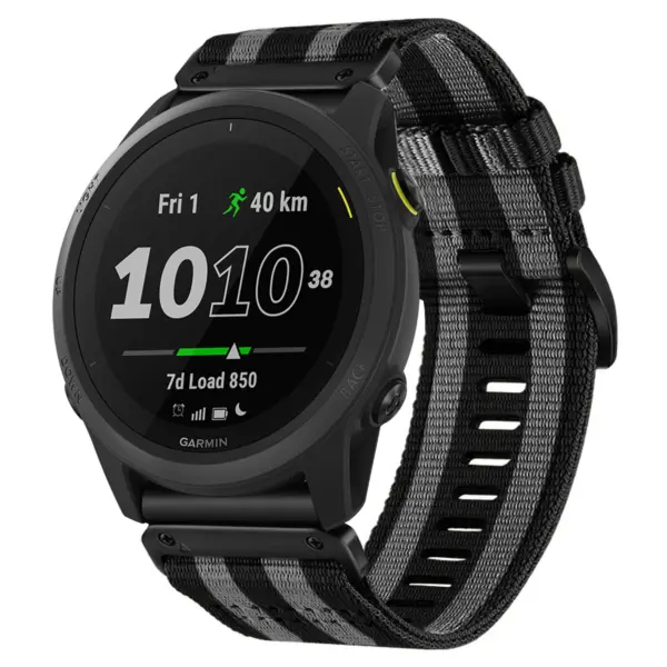 g.ny200.1.7 Black and Grey Bond Pro Seatbelt Two Piece Watch Band Strap for Garmin Forerunner 745