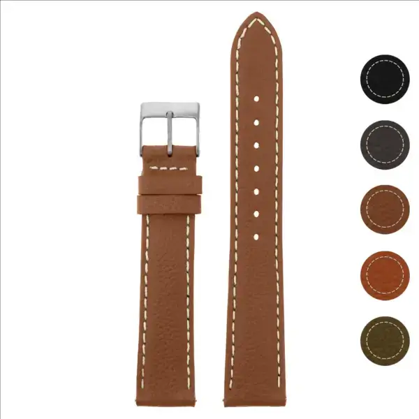 Classic Pebbled Leather Watch Band by DASSARI in brown, featuring a polished silver buckle. Available in various sizes from 16mm to 26mm. Ideal for a stylish watch upgrade