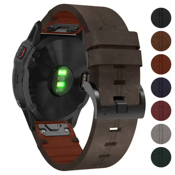 Extra long vintage Italian leather strap for Garmin watches, featuring a rich brown color and a secure buckle, designed for comfort and style