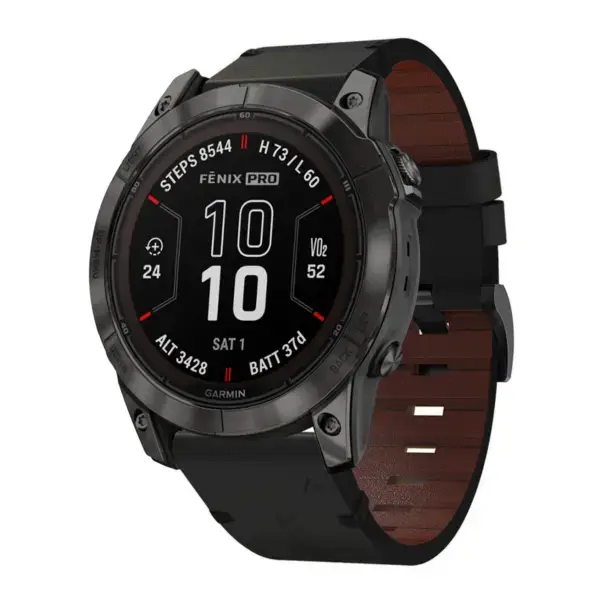 g.l11.1 Front Black Genuine Italian Leather Watch Band Strap for Garmin Fenix 7X and 7X Pro
