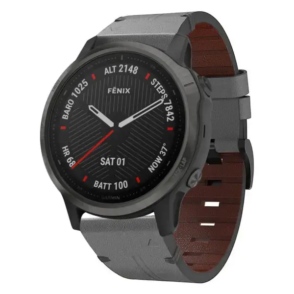 g.l11.7 Front Grey Genuine Italian Leather Strap for Garmin Fenix 6