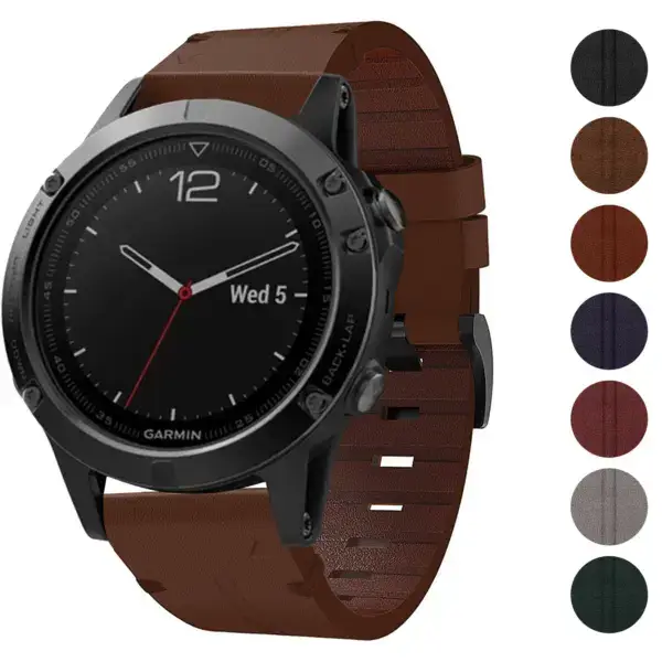 Vintage Italian leather strap for Garmin Fenix 5, 5S, and 5S Plus. Features a rich brown color, combining elegance and durability for a stylish upgrade to your smartwatch
