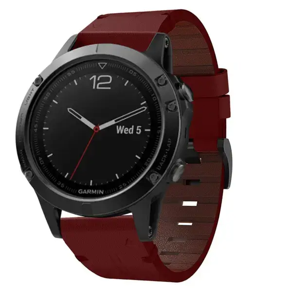 g.l11.6 Front Red Genuine Italian Leather Strap for Garmin QuickFit Devices for Garmin Fenix 5