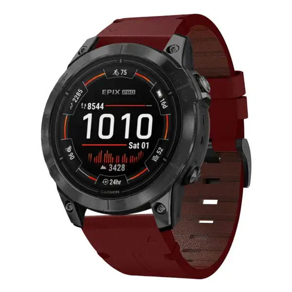 g.l11.6 Front Red Genuine Italian Leather Strap for Garmin QuickFit Devices for Garmin Epix Pro – 47mm