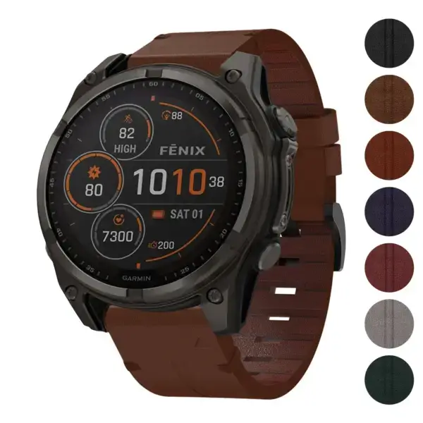 Vintage Italian leather strap designed for Garmin Fenix 8 & 8 Pro (43mm). Features a rich, classic look with multiple color options, enhancing your smartwatch style