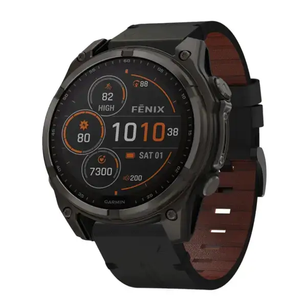 g.l11.1 Front Black Genuine Italian Leather Watch Band Strap for Garmin Fenix 8 47mm