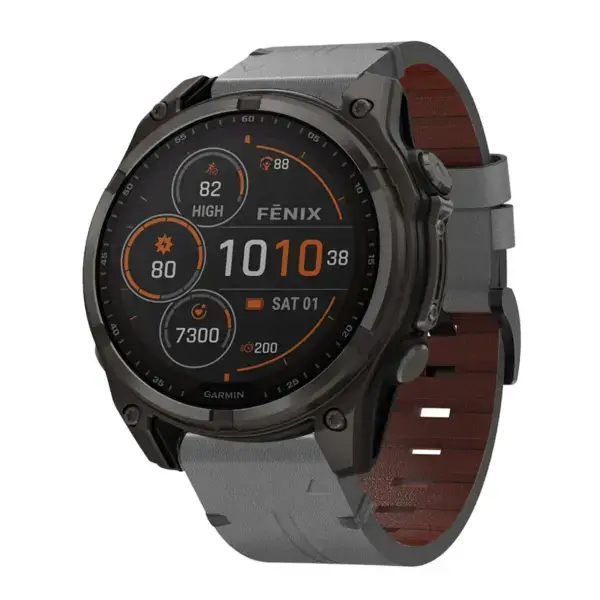 g.l11.7 Front Grey Genuine Italian Leather Watch Band Strap for Garmin Fenix 8 47mm