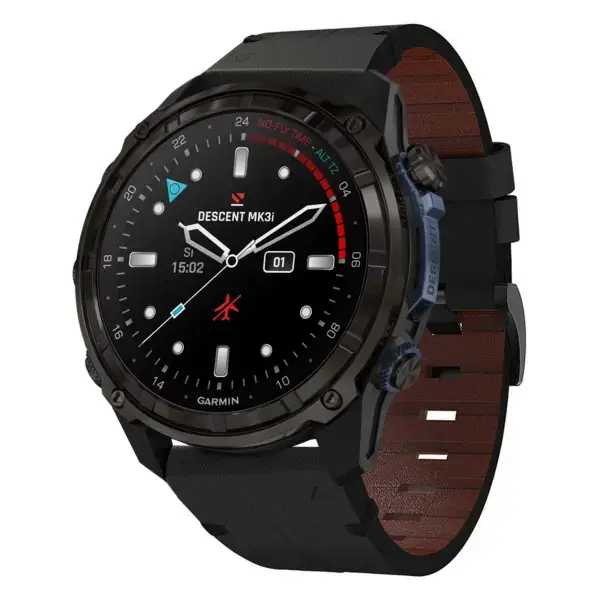 g.l11.1 Front Black Genuine Italian Leather Watch Band Strap for Garmin Descent Mk3i – 51mm