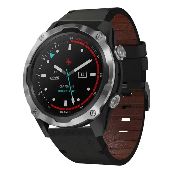 g.l11.1 Front Black Genuine Italian Leather Watch Band Strap for Garmin Descent Mk2