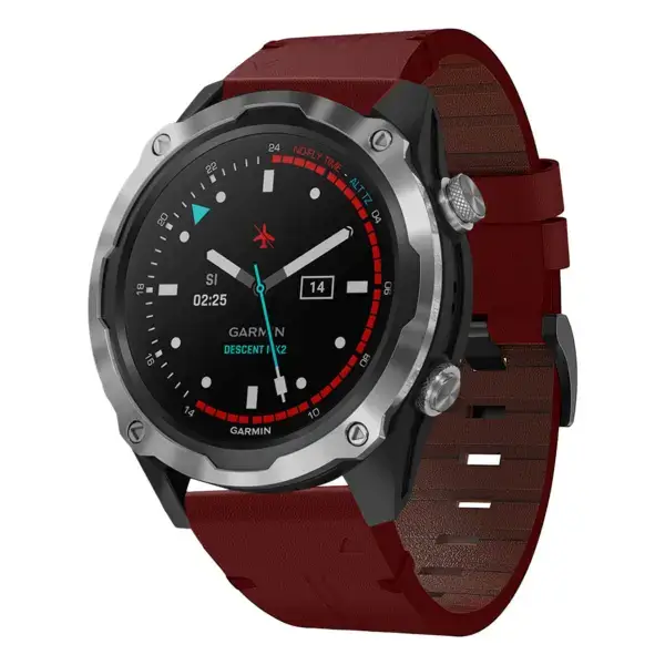g.l11.6 Front Red Genuine Italian Leather Watch Band Strap for Garmin Descent Mk2