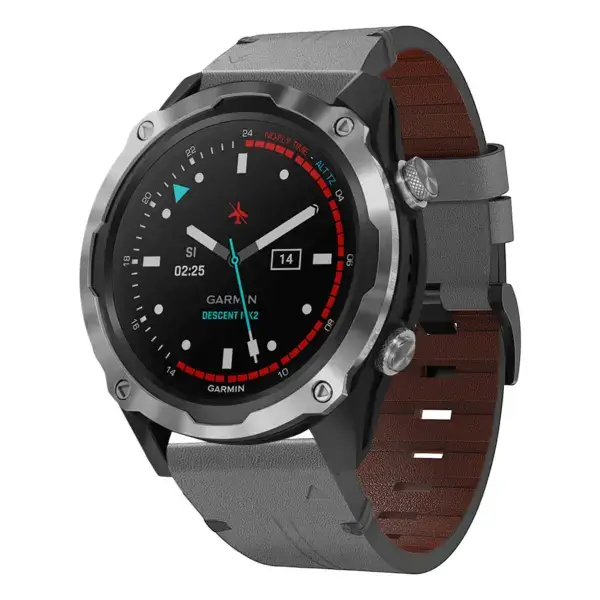 g.l11.7 Front Grey Genuine Italian Leather Watch Band Strap for Garmin Descent Mk2